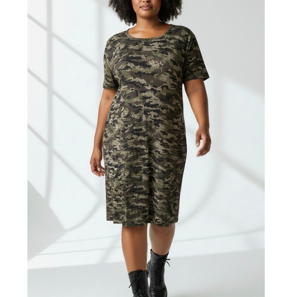 Lularoe Carly Dress 3X Green Black Camouflage Camo Rare Pattern